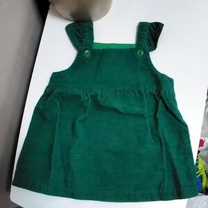 Vintage Green Corduroy Ribbed Holiday Overall Sleeveless Dress 18-24 months